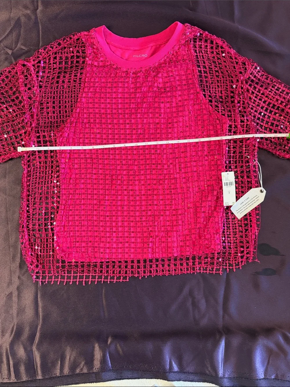 NWT Anthropologie Pilcro Long-Sleeve Sequin Shine Top - Magenta Pink